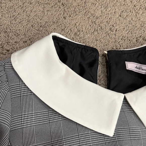 Ank Rouge Japan brand schoolgirl Gray Plaid Dress White Collar black bow 4 US - Picture 4 of 8